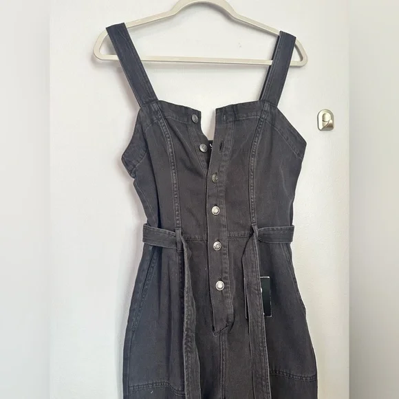 OAT aged Black Volcano Denim Overalls Wide Crop Artsy Boho Size 2 NWT - Picture 3 of 6